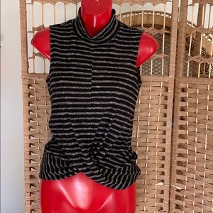 Stripped sleeveless cinched sweater